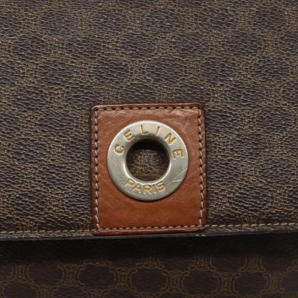 CELINE Macadam Canvas Shoulder Bag PVC Leather Brown Gold - Picture 10 of 15